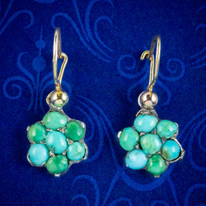 Antique Victorian Turquoise Forget Me Not Earrings 15ct Gold