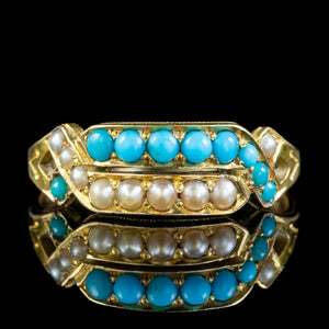 Antique Victorian Turquoise Pearl Ring 15ct Gold Dated 1873