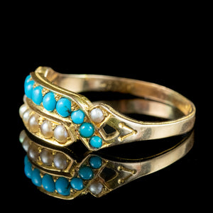 Antique Victorian Turquoise Pearl Ring 15ct Gold Dated 1873