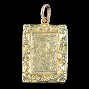 Antique Victorian Vinaigrette Book Locket Silver 15ct Gold Gilt