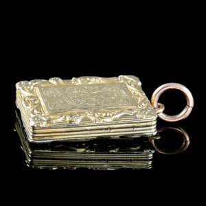 Antique Victorian Vinaigrette Book Locket Silver 15ct Gold Gilt
