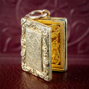 Antique Victorian Vinaigrette Book Locket Silver 15ct Gold Gilt