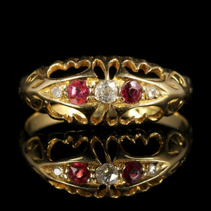 ANTIQUE EDWARDIAN RUBY DIAMOND RING 18CT DATED 1919