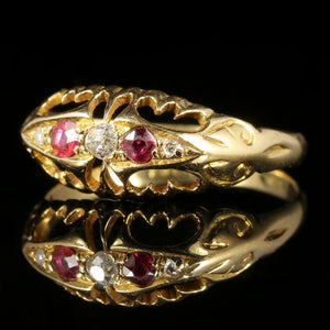 ANTIQUE EDWARDIAN RUBY DIAMOND RING 18CT DATED 1919