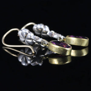 ANTIQUE VICTORIAN AMETHYST PASTE EARRINGS GOLD SILVER