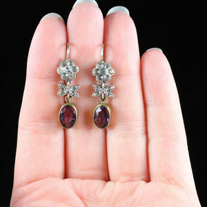 ANTIQUE VICTORIAN AMETHYST PASTE EARRINGS GOLD SILVER