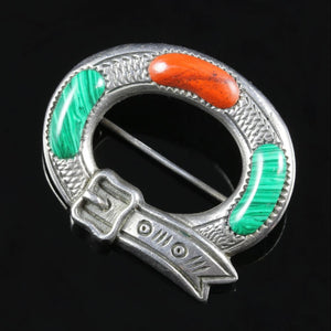 SCOTTISH SILVER MIXED AGATE BUCKLE Brooches