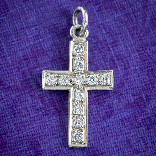Art Deco Diamond Cross Pendant 18ct Gold
