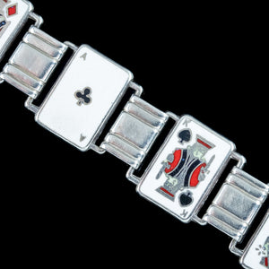 Art Deco Enamel Playing Card Bracelet Silver