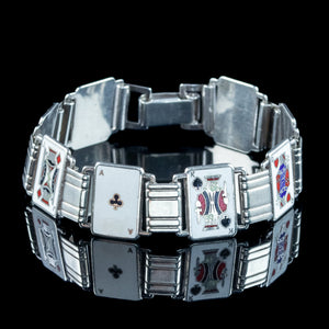 Art Deco Enamel Playing Card Bracelet Silver