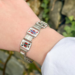 Art Deco Enamel Playing Card Bracelet Silver