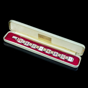 Art Deco Enamel Playing Card Bracelet Silver