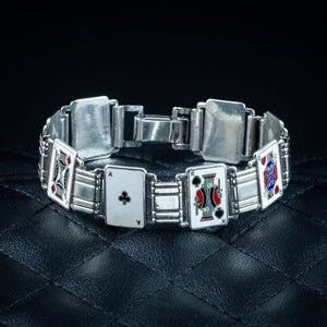 Art Deco Enamel Playing Card Bracelet Silver