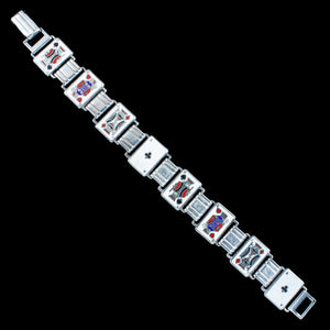 Art Deco Enamel Playing Card Bracelet Silver