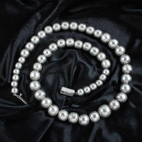 Art Deco Long Bead Necklace Sterling Silver