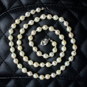 Art Deco Pearl Necklace Sterling Silver Clasp