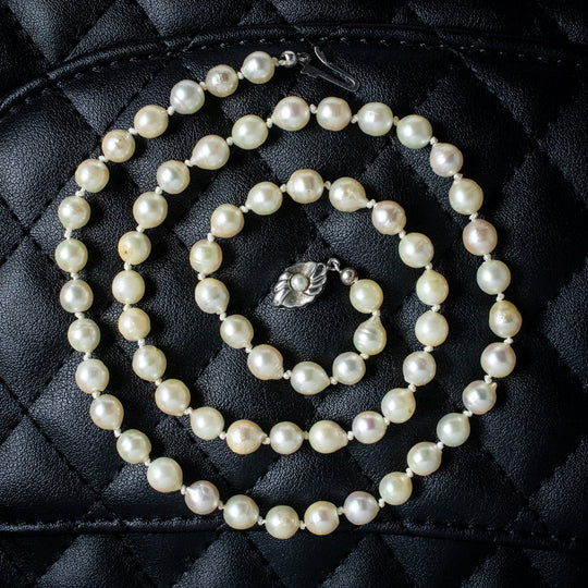 Art Deco Baroque Pearl Necklace Sterling Silver Clasp