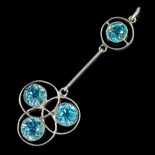 Antique Art Deco Blue Zircon Pendant 18ct Gold 6ct Of Zircon