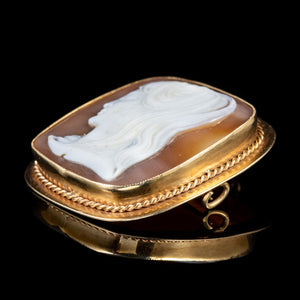 BULLMOUTH SHELL CAMEO PORTRAIT BROOCH 9CT GOLD DATED 1965