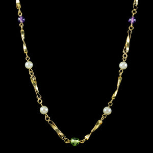 Edwardian Suffragette Style Necklace Peridot Amethyst Pearl Dated 1985