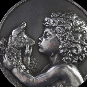 FRENCH SILVER ON COPPER FAUN AND DEAR Brooches SIGNED R THENOT