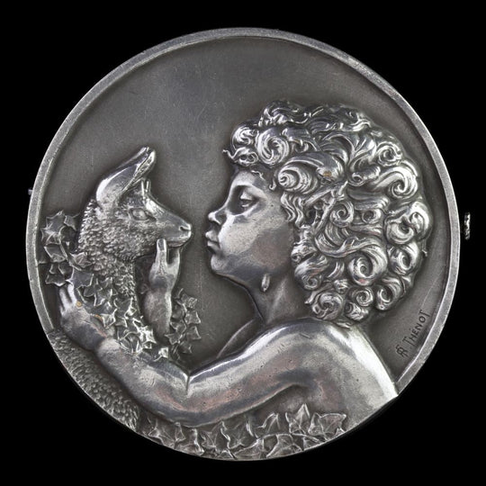 Vintage French Faun And Deer Brooch Signed R Thenot