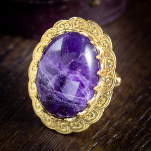 VINTAGE 50CT CABOCHON AMETHYST SILVER Gold, GILT GALLERY DATED 1972