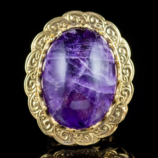 Vintage 50Ct Cabochon Amethyst Silver Gold, Gilt Gallery Dated 1972