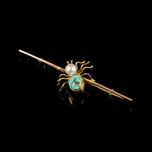 VINTAGE PEARL TURQUOISE SPIDER Brooches 9CT GOLD CIRCA 1930