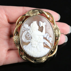 VICTORIAN BULL MOUTH SHELL CAMEO BROOCH