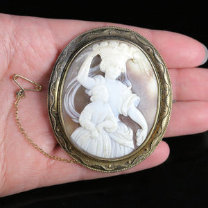 ANTIQUE VICTORIAN CARVED SHELL DIONYSUS CAMEO BROOCH CIRCA 1880