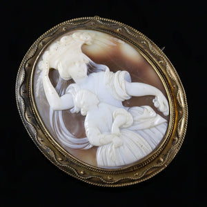 ANTIQUE VICTORIAN CARVED SHELL DIONYSUS CAMEO BROOCH CIRCA 1880