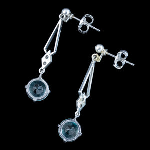 Vintage Blue Zircon Diamond Drop Earrings 18ct Gold 1ct Zircons