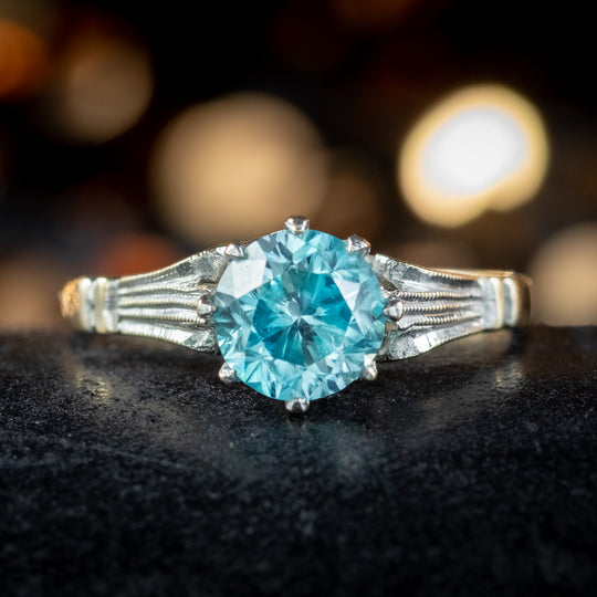 Vintage Blue Zircon Solitaire Ring 1.2ct Zircon Dated 1962