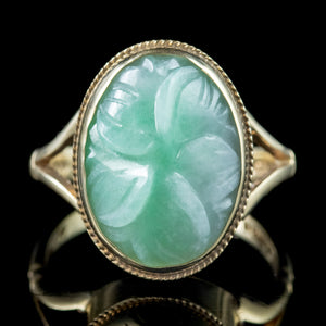 Vintage Carved Jade Flower Ring Dated 1972