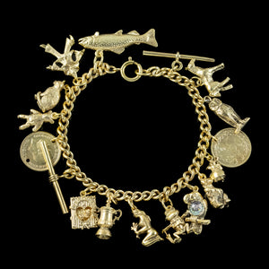 Vintage Charm Curb Bracelet Silver Gilt Seventeen Charms 