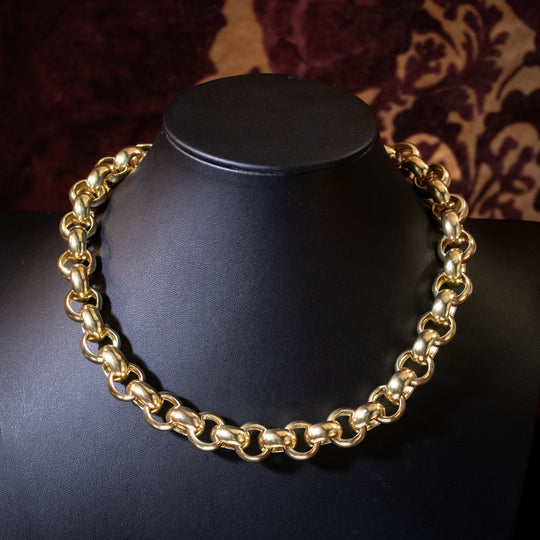 Vintage Chunky Belcher Chain Necklace Sterling Silver 18ct Gold Gilt