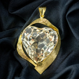 Vintage Citrine Heart Pendant 15ct Gold 35ct Citrine