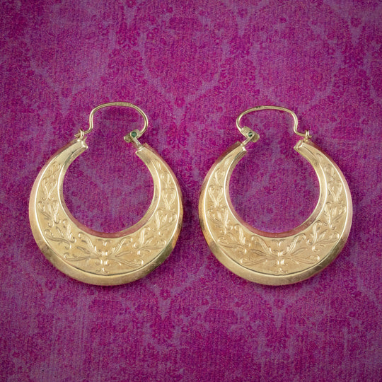Vintage Creole Hoop Earrings 9ct Gold Dated 1988