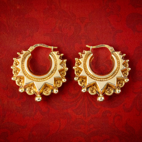 Vintage Etruscan Revival Hoop Earrings Unoaerre 9ct Gold