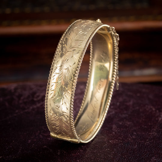 Vintage Forget Me Not Cuff Bangle Silver 9ct Rolled Gold