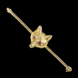 Vintage Fox Bar Brooches Ruby Eyes 9ct Gold Dated 1960