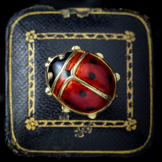 Vintage Ladybird Enamel Brooch 14ct Gold