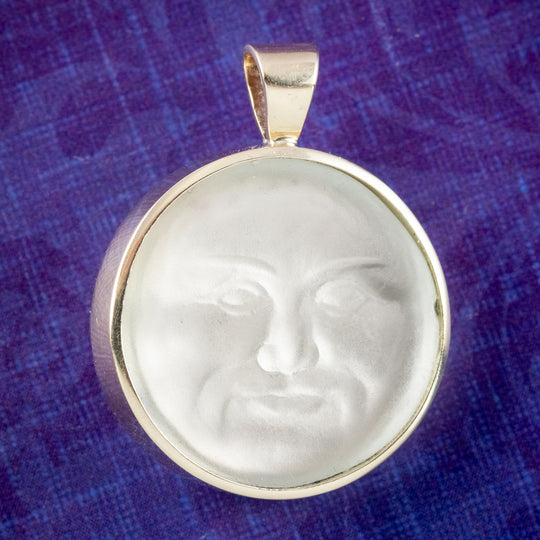 Vintage Moonstone Man In The Moon Pendant 9ct Gold