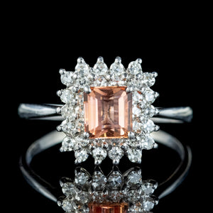 Vintage Orange Topaz Diamond Cluster Ring 1.3ct Topaz 