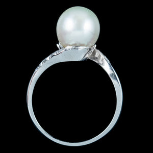 Vintage Pearl Diamond Solitaire Twist Ring