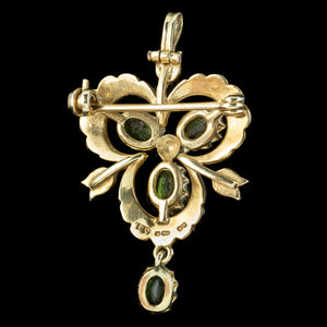 Vintage Peridot Pearl Pendant 9ct Gold Dated 1982 back