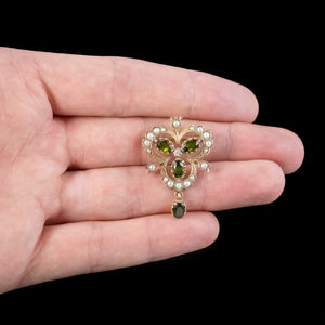 Vintage Peridot Pearl Pendant 9ct Gold Dated 1982