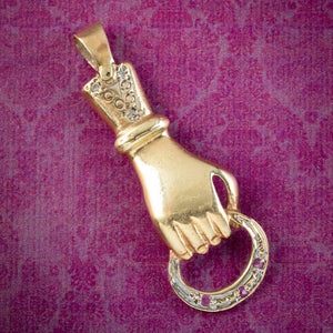 Vintage Ruby Diamond Hand Pendant 14ct Gold