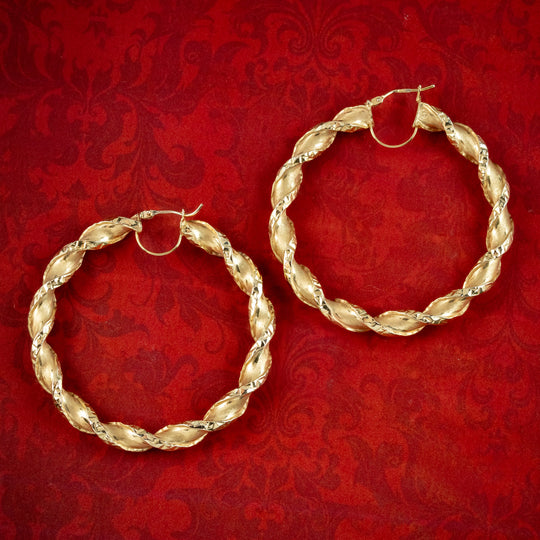 Vintage Spiral Hoop Earrings 9ct Gold